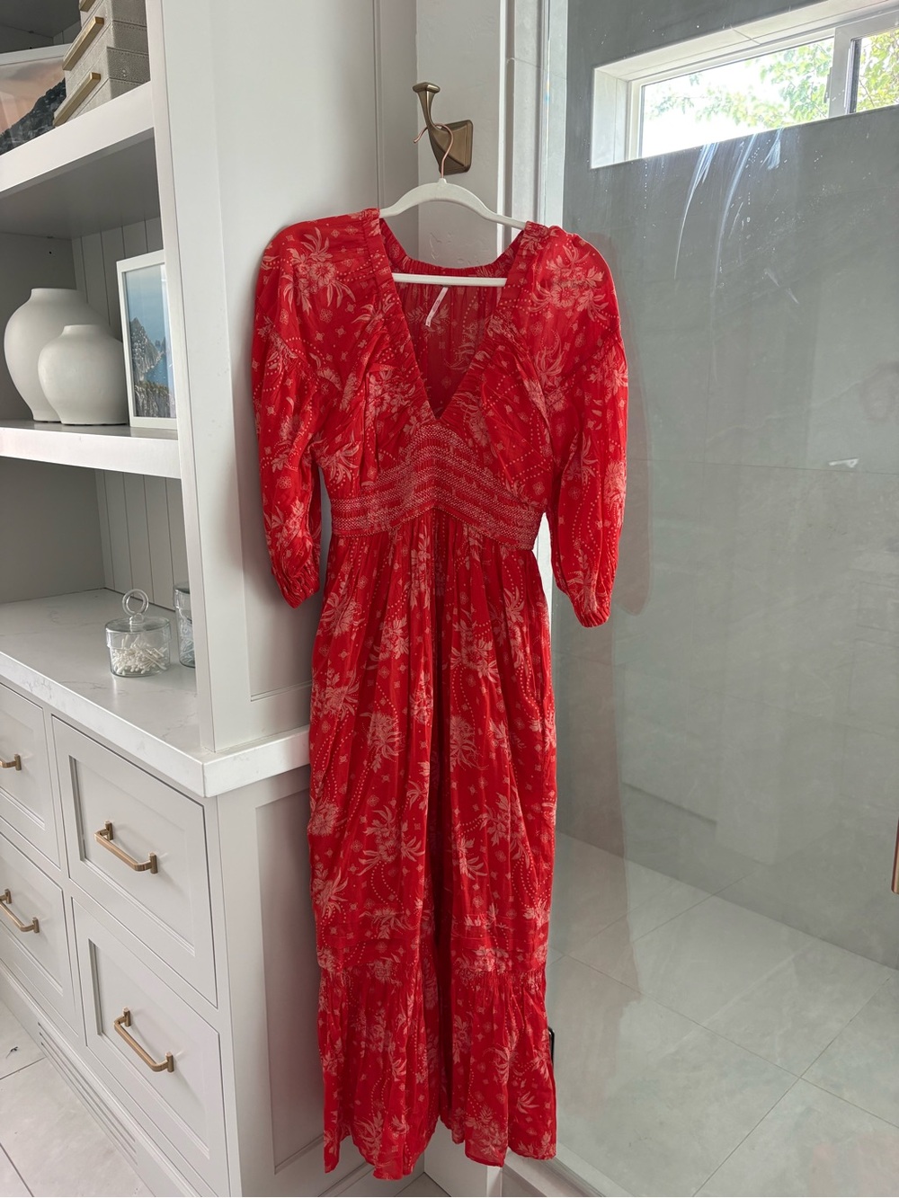 Free People Red Floral V-Neck Maxi Dress